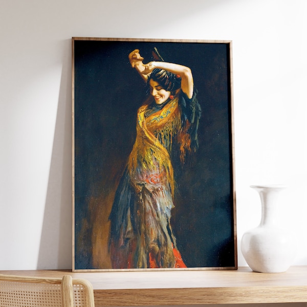 Flamenco Dancer Painting | Vintage Oil Painting | Beauty Art | Antique Woman Portrait | Moody Wall Art | Dancer Figurative Print | Decor