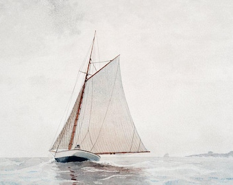 Arte de Winslow Homer / Lámina de navegación / Póster de catboat / Pintura vintage / Arte marino / Lámina de barco / Obra de arte de 1875