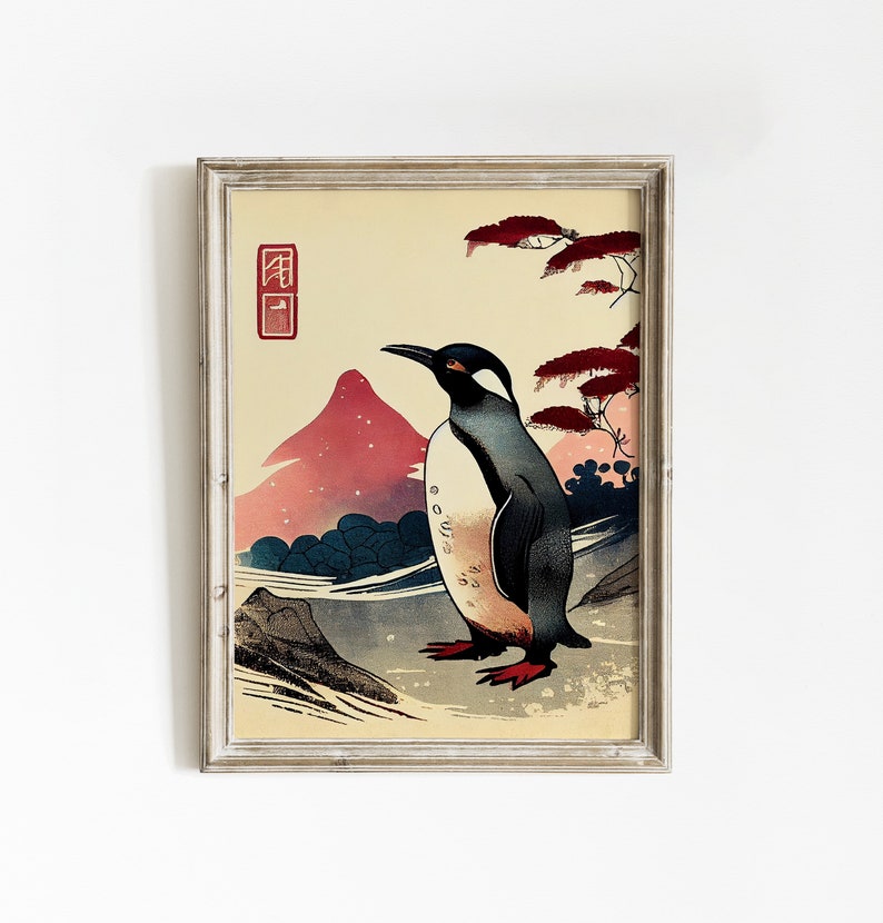 Premium Print | Penguin Poster | Japanese Painting | Mid Century | Ukiyo-e Painting | Fine Art Print | Museum Quality Print image 7