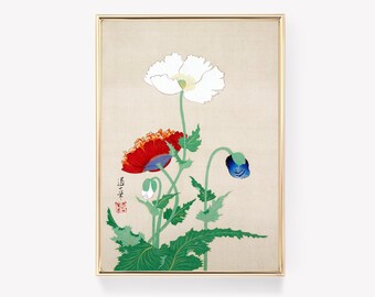 Vintage Poppies Painting | Rustic Poppy Art | Floral Print | Vintage Painting | Botanical Illustration
