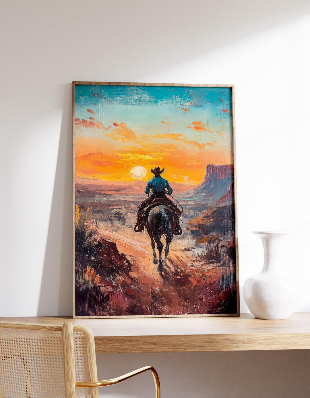Western Cowboy Sunset | Vintage Horse Art Print | Wall Art | Vintage ...