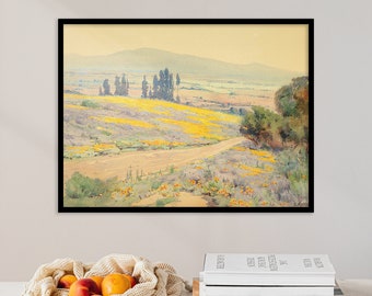 Countryside Landscape | Meadow Painting | Country Watercolor | Meadow Landscape | Farmhouse Decor | Landscape Print | Antique Canvas Poster