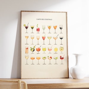 Impresión de arte de cóctel minimalista / Arte lineal / Impresión de cóctel de alcohol / Decoración de cocina / Arte de comida y bebida / Cartel de cóctel minimalista
