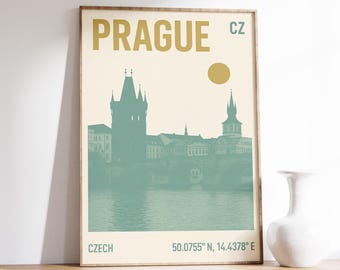 Prague Travel Poster, Charles Bridge Print, Prague Wall Art, Czech Republic Decor, Vintage Prague Skyline