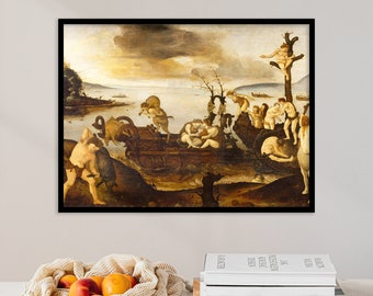 Piero di Cosimo - The Return from the Hunt (1500) | Vintage Painting Print Canvas Lake Rustic Landscape Antique Poster Bedroom Wall Art