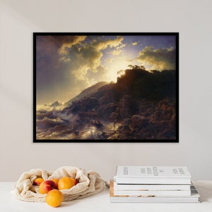 Andreas Achenbach - Sunset after a Storm on the Coast of Sicily (1853) - Landscape Poster Wall Art Print Cloudy Scenery Painting Home Decor