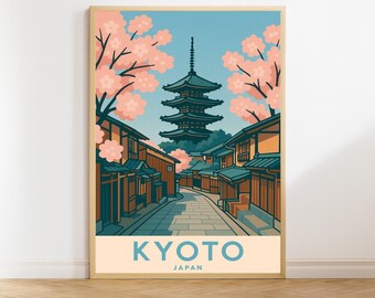 Póster de viaje vintage de Kioto, arte mural de Japón, lámina de Kioto, decoración mural retro, regalo japonés