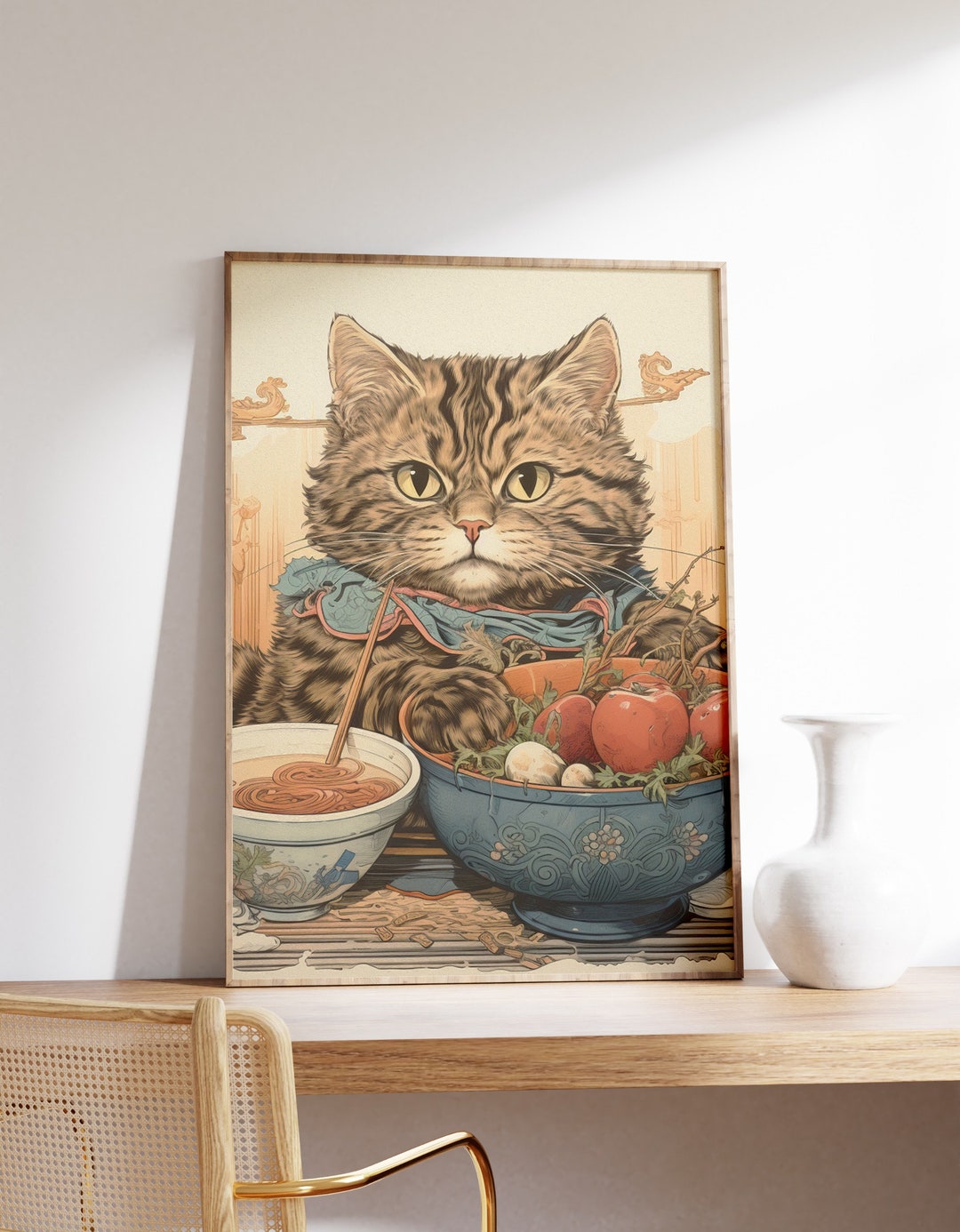 Japanese Ramen Cat Poster | Animal Poster | Ramen Cat Art Print ...