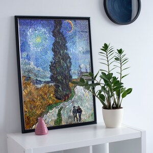 Van Gogh Print | Road with Cypress and Star (1890) | Vintage Painting, Famous Print, Antique Wall Art, Van Gogh Poster, Van Gogh Painting