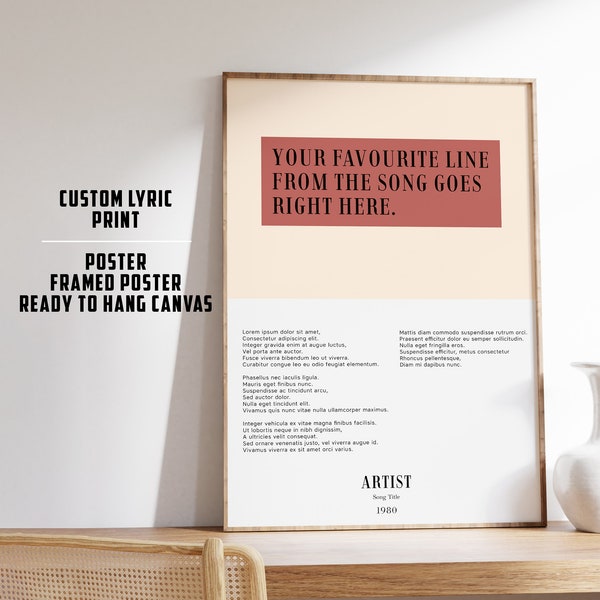 Custom Lyric Poster | Music Poster | Custom Song Print | Lyric Wall Art | Personalised Lyric Print | Gift for Music Lover | Lyric Wall Art