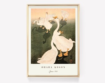 Japanese Animal Art Prints | Ohara Koson Print | Geese Poster | Botanical Poster | Japanese Animal Decor | Japanese Wall Art