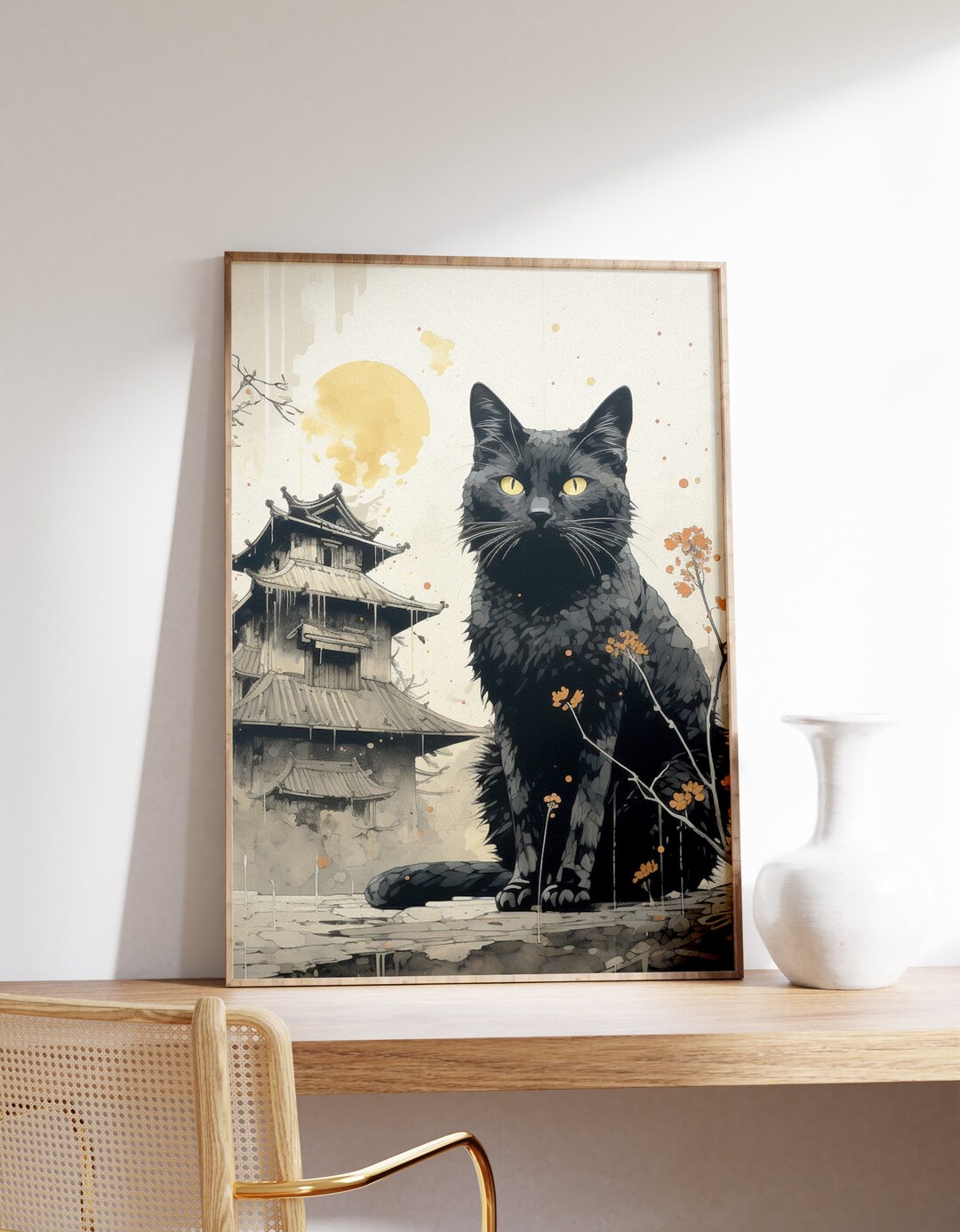 Japanese Black Cat Poster | Animal Poster | Black Cat Art Print ...