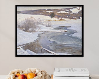 Winter Landscape | Winter Print | River Painting | Countryside Painting | Vintage Landscape | Antique Landscape | Apartment Decor | Poster