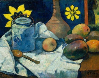 Still Life Art | Teapot Print | Fruit Painting | Gauguin Artwork | Vintage Painting | Wall Print