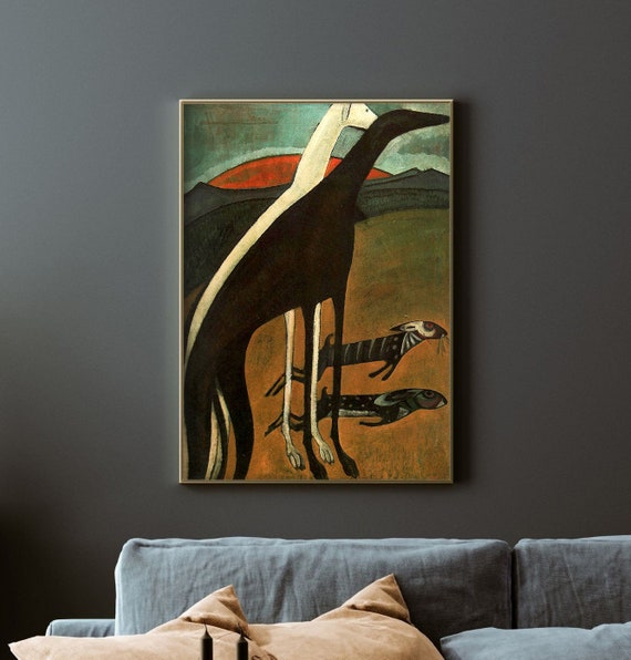 Greyhounds, 1911 - Amadeo de Sousa Cardoso Painting - Wall Art - Rabbits - Portugal Artist - Wall Art - Greyhound Art - Dog Art Print