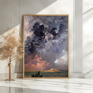 a painting on a wall next to a vase with a plant