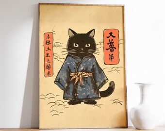 Vintage Japanese Cat Print | Cat Lovers Gift | Funny Cat Print | Japanese Print | Ukiyo-e Art Print | Asian Art | Oriental Decor