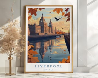 Liverpool Print | Liverpool Poster | UK Travel Art | Liver Building Print | England Cityscape | Liverpool Wall Art
