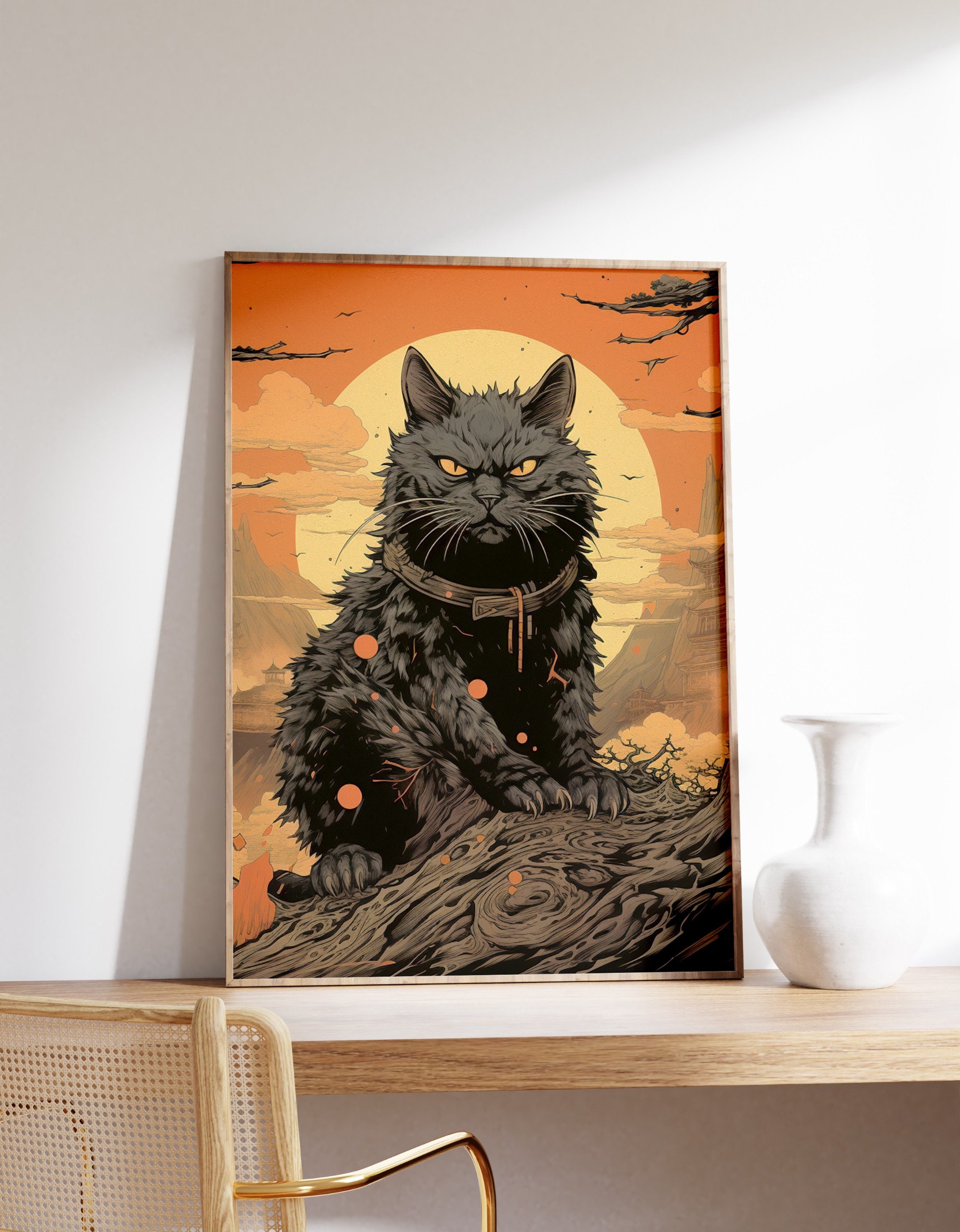 Japanese Funny Cat Poster | Animal Poster | Funny Cat Art Print ...
