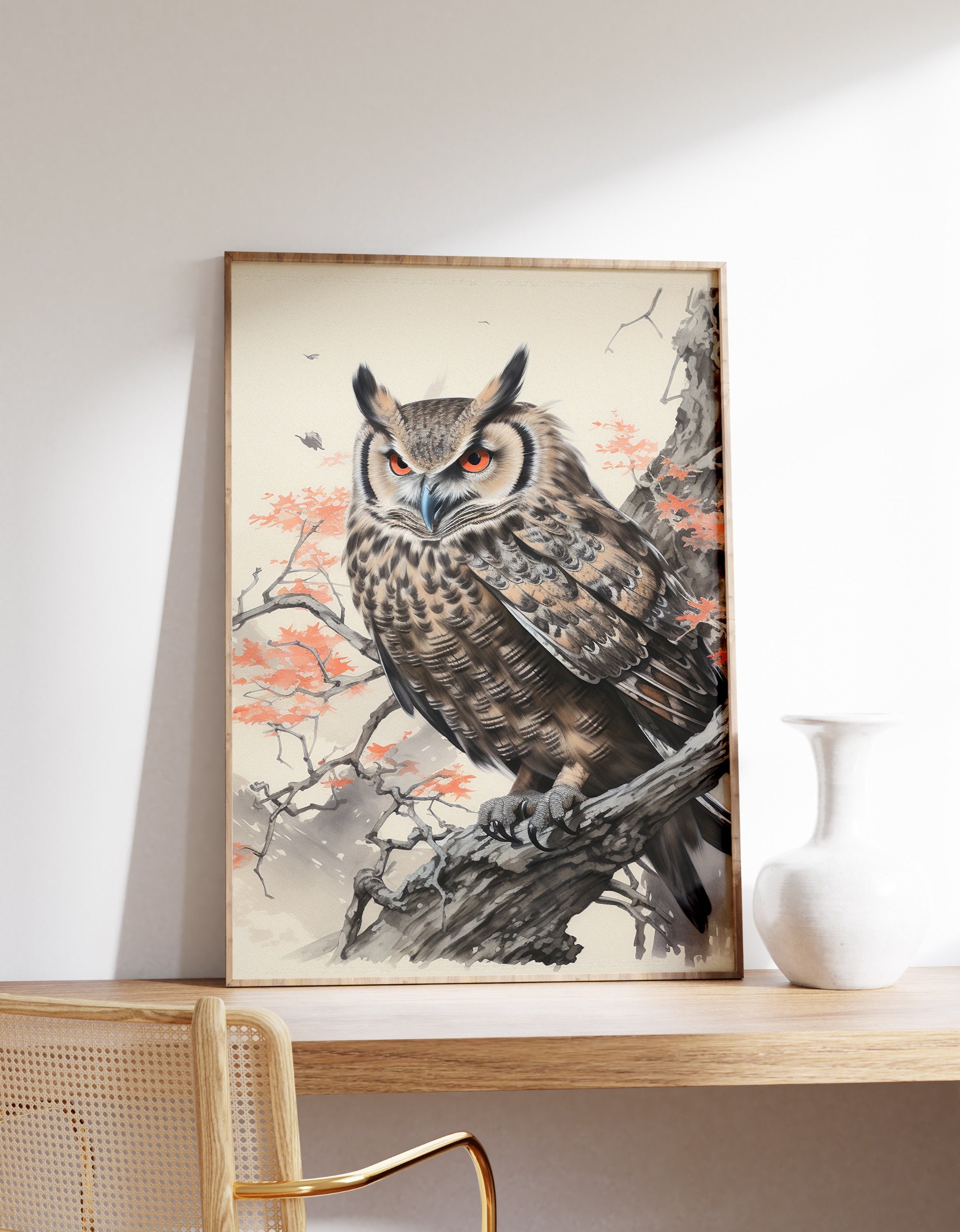 Japanese Owl Poster | Animal Poster | Owl Art Print | Animal Wall Art | Mid Century Modern | Japanese Wall Art | Ukiyo-e