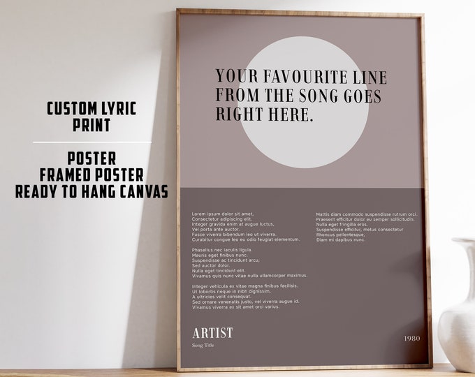 Custom Song Print | Lyric Wall Art | Music Poster | Lyric Poster | Personalised Lyric Print | Personalised Music Gift | Song Poster