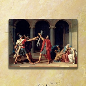 Jacques-Louis David - Horatiernas ed (1784) - Klassisk målning Fotoaffisch Väggkonst Gåva Tryck Design Hem Historiskt