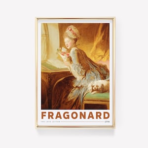 Figura femenina victoriana / La carta de amor de Jean-Honoré Fragonard / Mujer retro antigua / Pintura romántica estética / Chica cottagecore