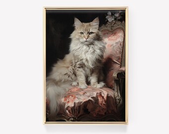Lámina antigua de gato gracioso / Póster victoriano de estilo academia oscura / Arte mural de Halloween / Lámina de bruja oscura / Pintura estética cottagecore