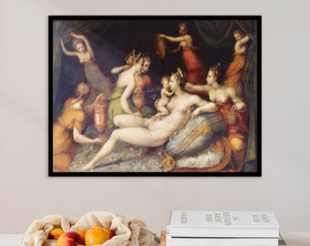 Master of Flora - The Birth of Cupid | Landscape Print Canvas Painting Fantasy Mythological Vintage Antique Decor Poster Woman Wall Art