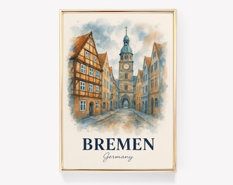 Bremen Travel Poster, Germany Wall Art, Bremen Print, Vintage Wall Decor