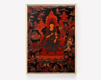 Boeddhistische kunstafdruk | Boeddhistische kunst aan de muur | Boeddhakunst | Spirituele kunst | Spiritueel decor | Meditatiekunst | Indiase kunst | Kunst uit het midden van de eeuw
