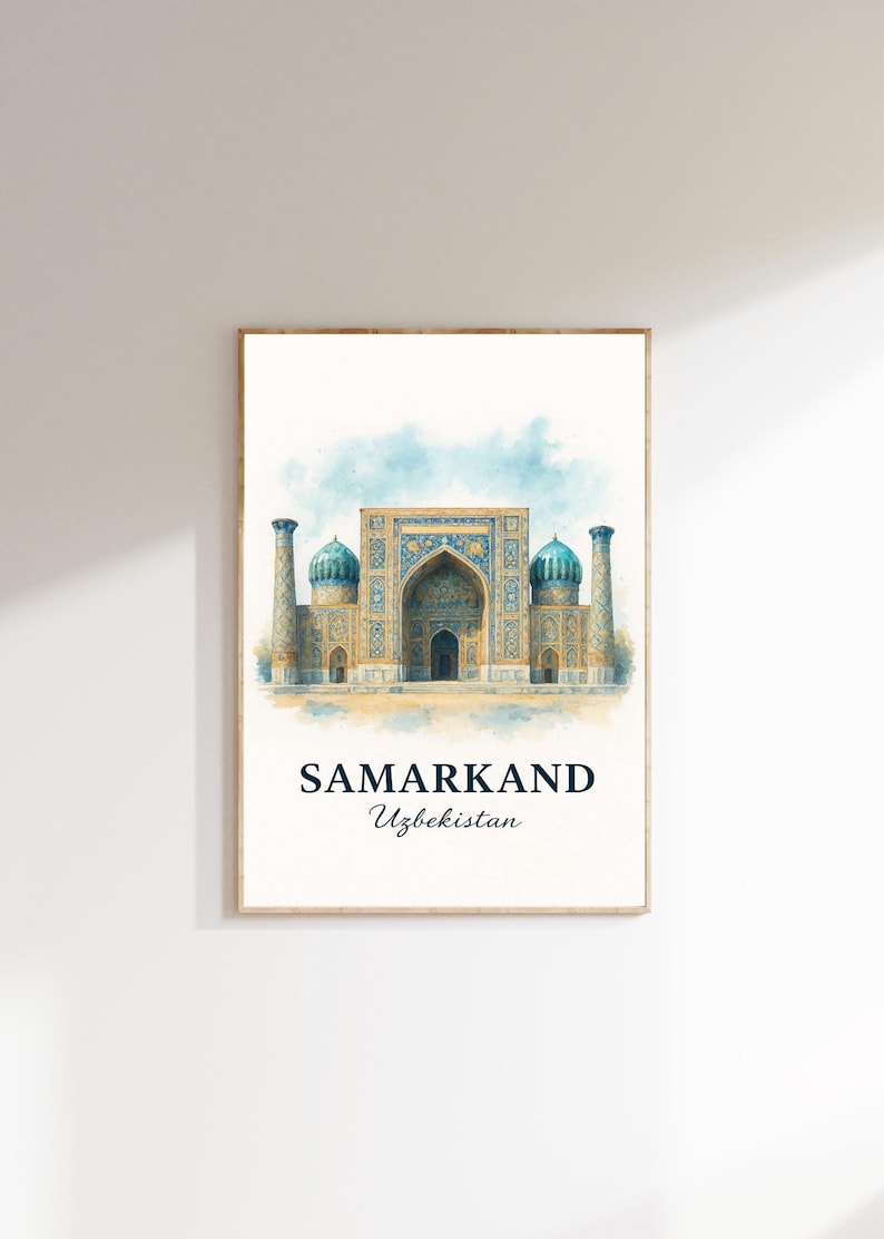 Poster di viaggio di Samarcanda, arte murale dell'Uzbekistan, stampa vintage, decorazione di Samarcanda, regalo di viaggio immagine 3