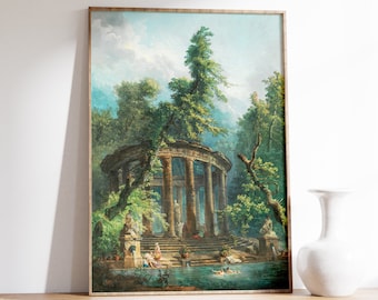 Hubert Robert - The Bathing Pool | Wall Art Landscape Gift Poster Print Antique Vintage Home Decor Painting