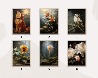 Sfeervolle landschapsprint | Cottagecore-print | Botanische muurkunst | Print uit gotische tijd | Donkere esthetiek | Vintage kunstschilderij | Fairycore-afdruk