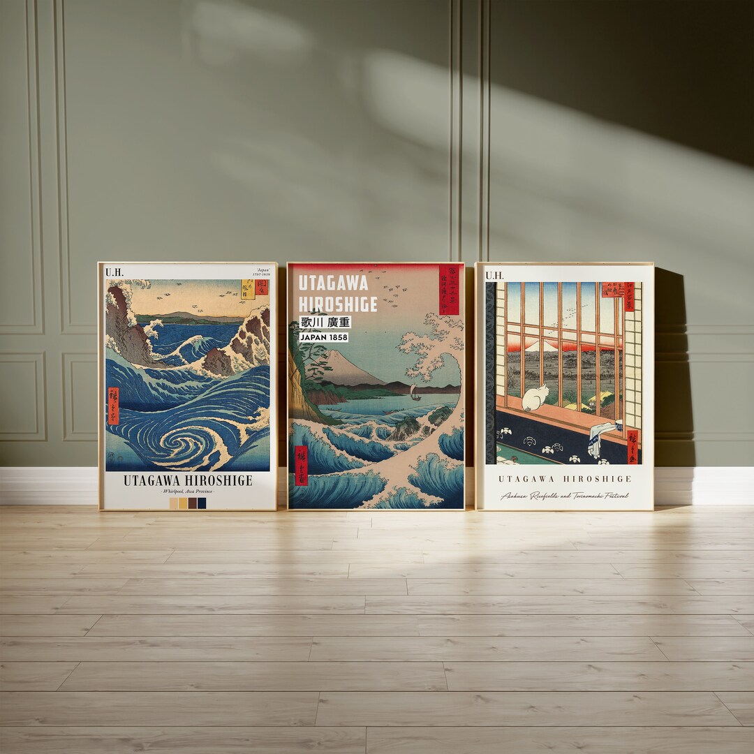 Japanese Art Set of 3 Poster Exhibition Print Museum Wall Etsy