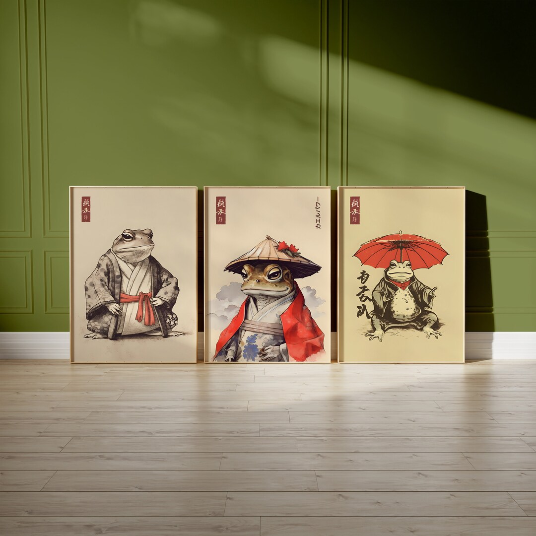 Japanese Set of 3 Frog Posters | Matsumoto Hoji Art Poster | Japanese ...