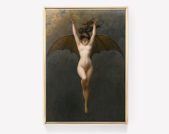 Premium print | De vleermuis-vrouw poster |  Albert Joseph Penot | Vintage schilderij | Kunstafdruk | Museumkwaliteitsafdruk | Vrouwenportret