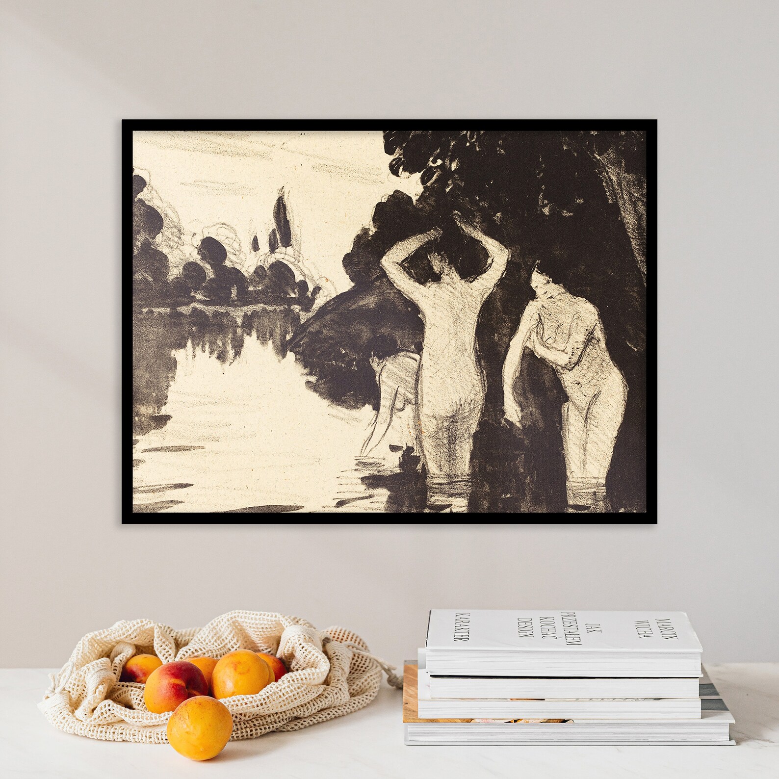 Tableau Toile Imprimé - 'Baigneuses à L'ombre Des Banques Boisées' De Camille Pissarro - Prêt à Accrocher