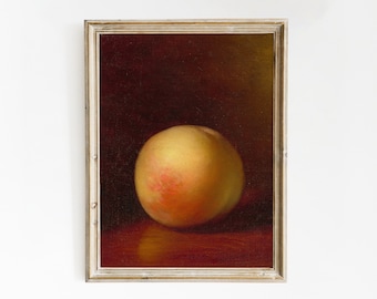 Peach Still Life Painting | Antique Fruit Still Life | Vintage Oil Painting | Kitchen Decor | Fruits Painting | Vintage Fruit Art | Home Art