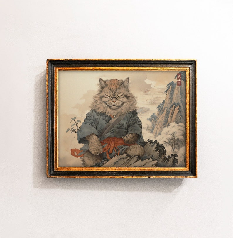 Japanese Funny Cat Art Print | Vintage Animal Wall Art | Antique ...