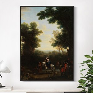 John Wootton - Paisaje clásico con gitanos (1748) / Paisaje Naturaleza Arte de la pared Póster Pintura Lienzo Impresión Antigua Decoración del hogar Vintage