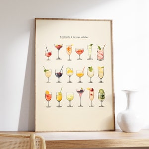 Minimalistischer Cocktail Kunstdruck | Strichzeichnungen | Alkohol Cocktail Poster | Küche Dekor | Essen und Trinken Kunst | Minimalistisches Cocktail Poster