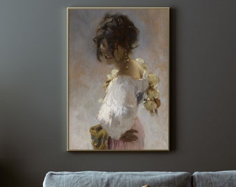 John Singer Sargent - Rosina (1878) | Vintage weißer Kleiderdruck | Frau Portrait Geschenk Leinwand Poster | Rosina Ferrara Kopf eines Capri Mädchens