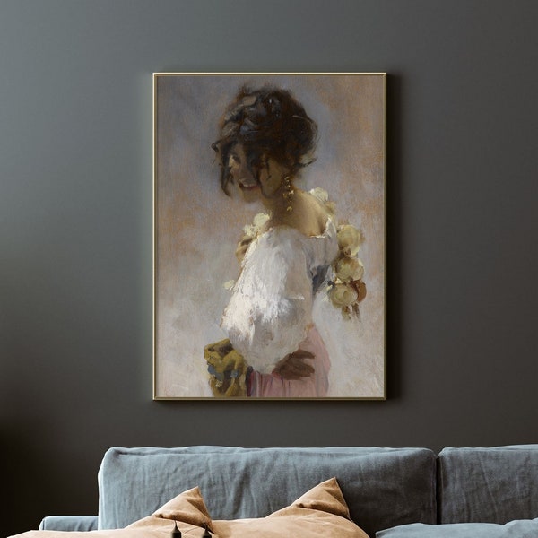 John Singer Sargent - Rosina (1878) | Vintage White Dress Print | Woman Portrait Gift Canvas Poster | Rosina Ferrara Head of a Capri Girl