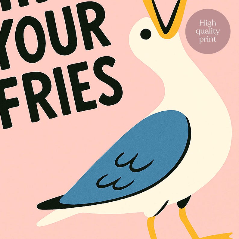 a blue and white bird with the words help your fries on it
