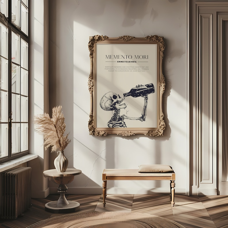 Memento Mori Print | Mortality Artwork | Skull Art Print | Memento Mori | Skull Wall Decor | Dark Art Print | Stoic Art | Dark Academia image 9