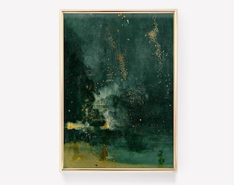 James McNeill Whistler - Nocturne in Black and Gold, The Falling Rocket (1875) | Vintage Poster, Dark Giclee Print, Landscape Painting