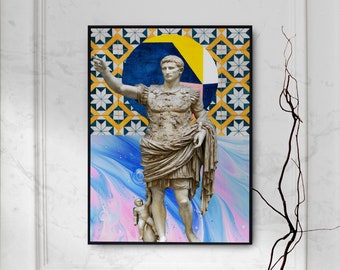 Augustus Caesar Original Art Print - Roman Emperor First Emperor of Rome - Abstract Poster Gift Wall Art - Sculpture, Roman Emperor Statue
