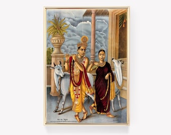 Raja Ravi Varma | Krishna Art Print | Rukmini Print | Vintage Painting | Indian Art | Traditional Art
