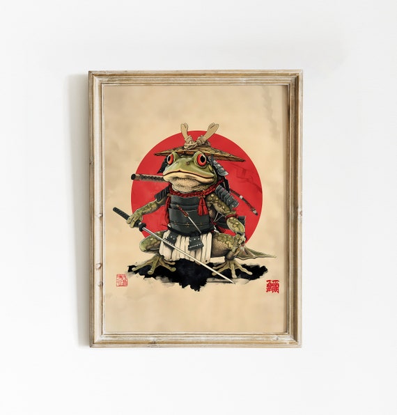 Japanese Samurai Frog Poster | Animal Poster | Samurai Frog Art
